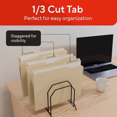 Staples File Folders, Letter Size, 1/3-Cut Tabs, Manila, Durable Paper Stock, 100/Pack