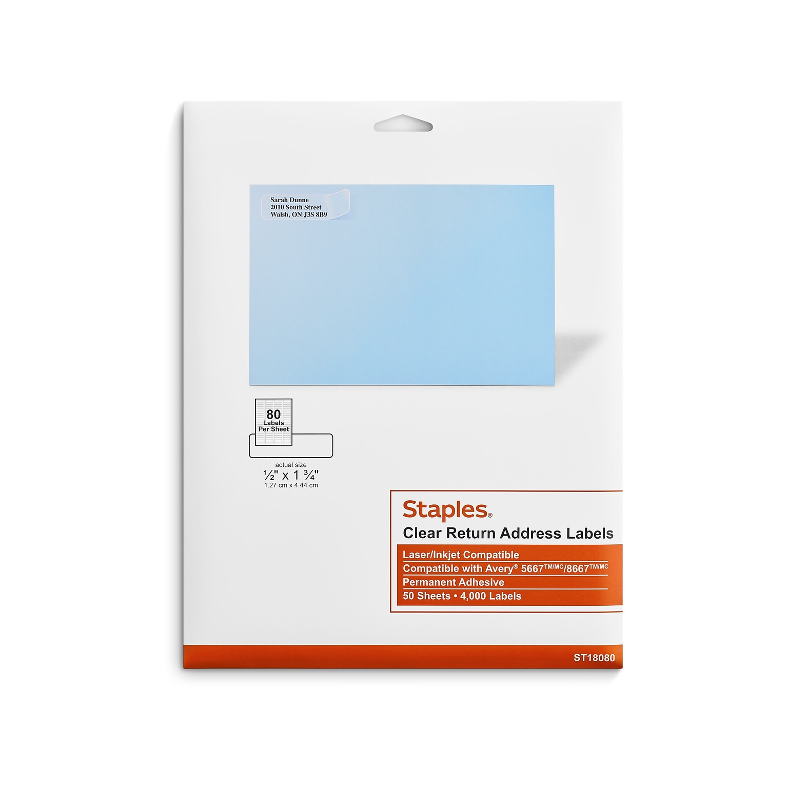 Staples® Laser/Inkjet Address Labels, 1/2 x 1 3/4, Clear, 80 Labels/Sheet, 50 Sheets/Pack, 4000 Labels/Box  (ST18080-CC)