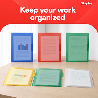Staples Heavyweight Plastic File Jackets, Letter Size, Assorted Colors, 5/Pack (TR36053)