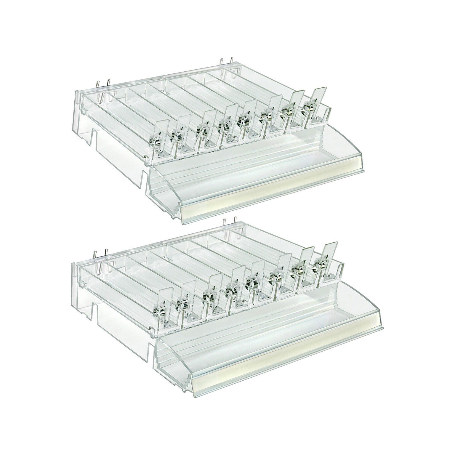 Azar 3.5 x 12 Pegboard 8-Compartment Cosmetic Tray with Tester Tray, Clear, 2/Pack (225840-TESTER-8COMP-2PK)