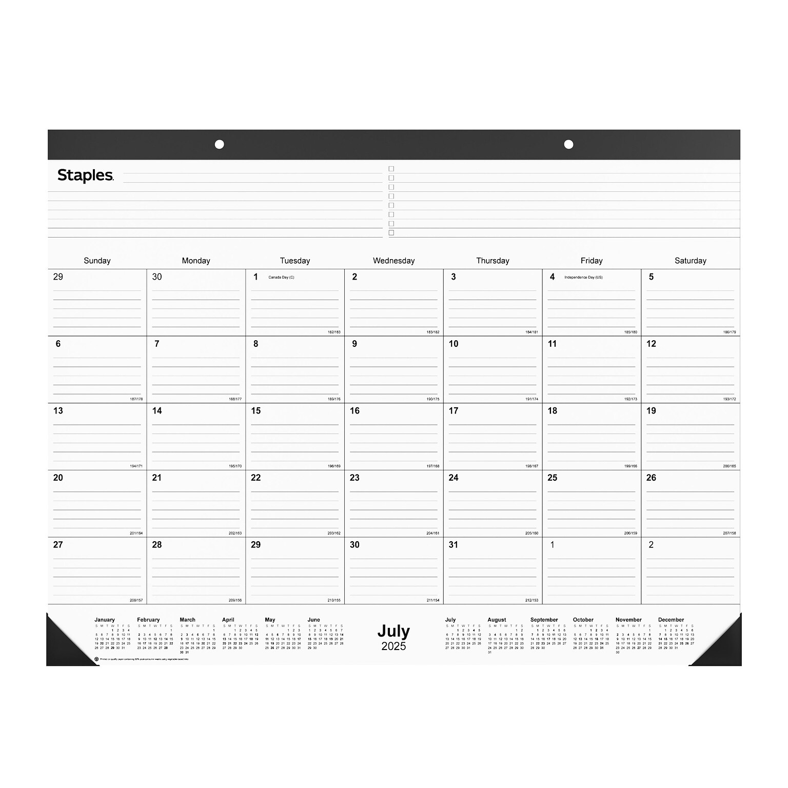 2025-2026 Staples 22 x 17 Academic Monthly Desk Pad Calendar, Black (ST12952-25)