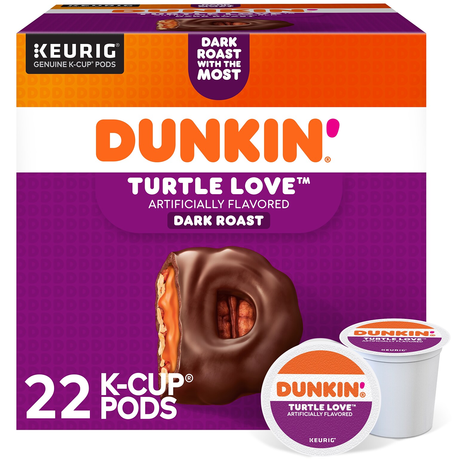 Dunkin Turtle Love Coffee Keurig® K-Cup® Pods, Dark Roast, 22/Box (5000367615)