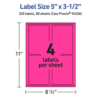 Avery Laser/Inkjet Rectangle Multipurpose Labels, 5" x 3.5", Neon Magenta, 320/Box (94256)