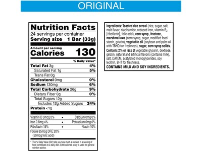 Kellogg's Rice Krispie Treats Homestyle Original Cereal Bar, 1.16 oz., 24 Bars/Box (KEE27140)