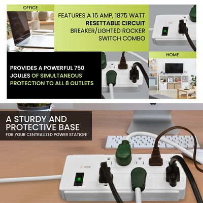 GoGreen Power 6' Surge Protector, 8 Outlet, White (GG-18316WH)