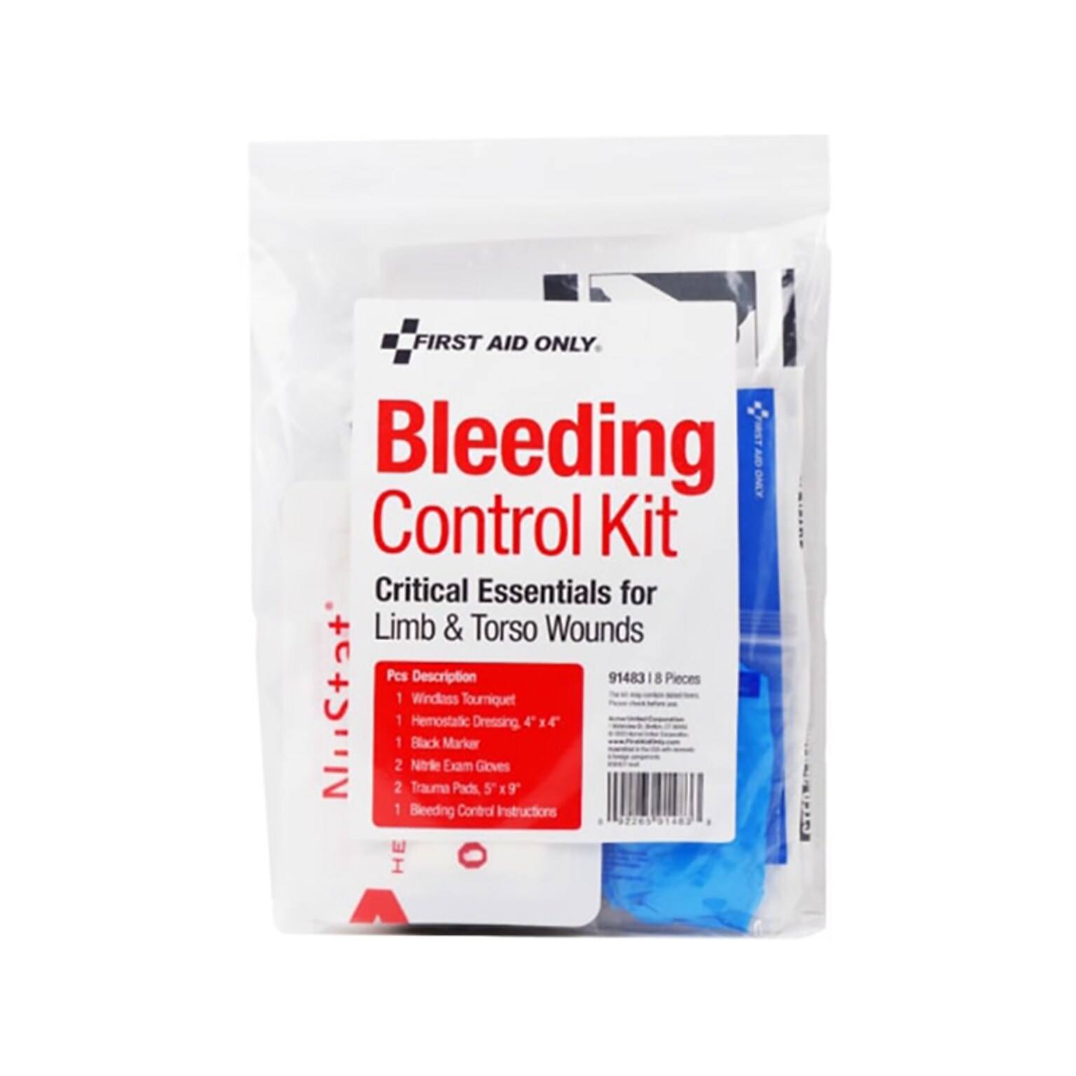 First Aid Only Bleeding Control Kit Critical Essentials Plastic Bag, Limb & Torso Wounds, 8 Pieces (91483)