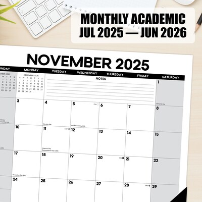 2025-2026 Willow Creek Basic 22" x 17" Academic Monthly Desk Pad Calendar, Black/White (54970)