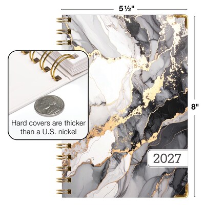 2027 Excello Brands 6" x 8" Weekly & Monthly Standard Planner, Paperboard Cover, Black Gold Marble (FSHN-CY27-58-34)