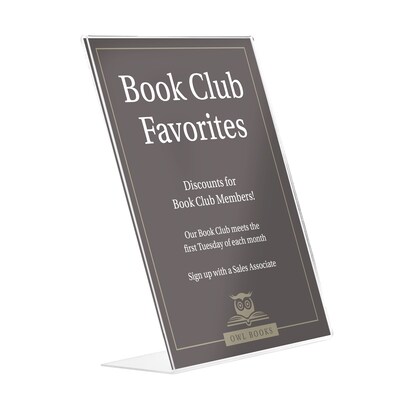 Excello Global Products Anti-Glare L Shape Sign Holder, 8.5" x 11", Vertical, Table Top/Countertop, Clear Acrylic