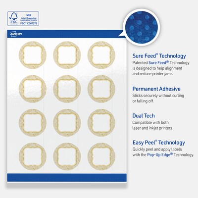 Avery Round Laser/Inkjet Multipurpose Labels, 2", White, 120/Pack (19479371084)