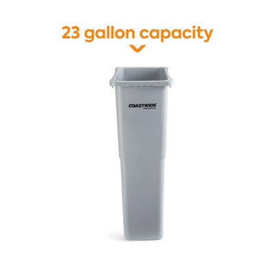 Coastwide Professional™ Slim Plastic Trash Can with no Lid, Gray, 23 Gal. (CW50717)