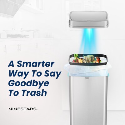 NineStars Stainless Steel Indoor UV Odor Neutralizing Automatic Sensor Trasn Can, 13.2 Gallons, Silver (ONT-50-81SL)