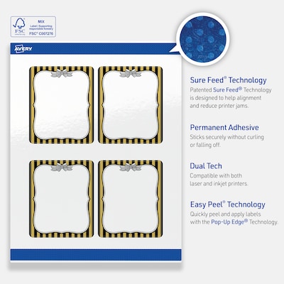 Avery Rectangle Laser/Inkjet Multipurpose Labels, 4" x 3-1/3", White, 40/Pack (19479370947)