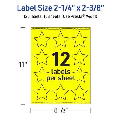 Avery Burst Multipurpose Labels, 2-1/4" x 2-3/8", Neon Yellow, 120/Pack (94611)