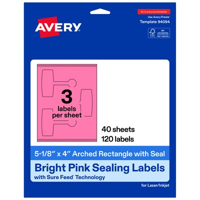 Avery Laser/Inkjet Multipurpose Labels, 5-1/8 x 4, Bright Pink, 120 Labels/Box (19479370726)