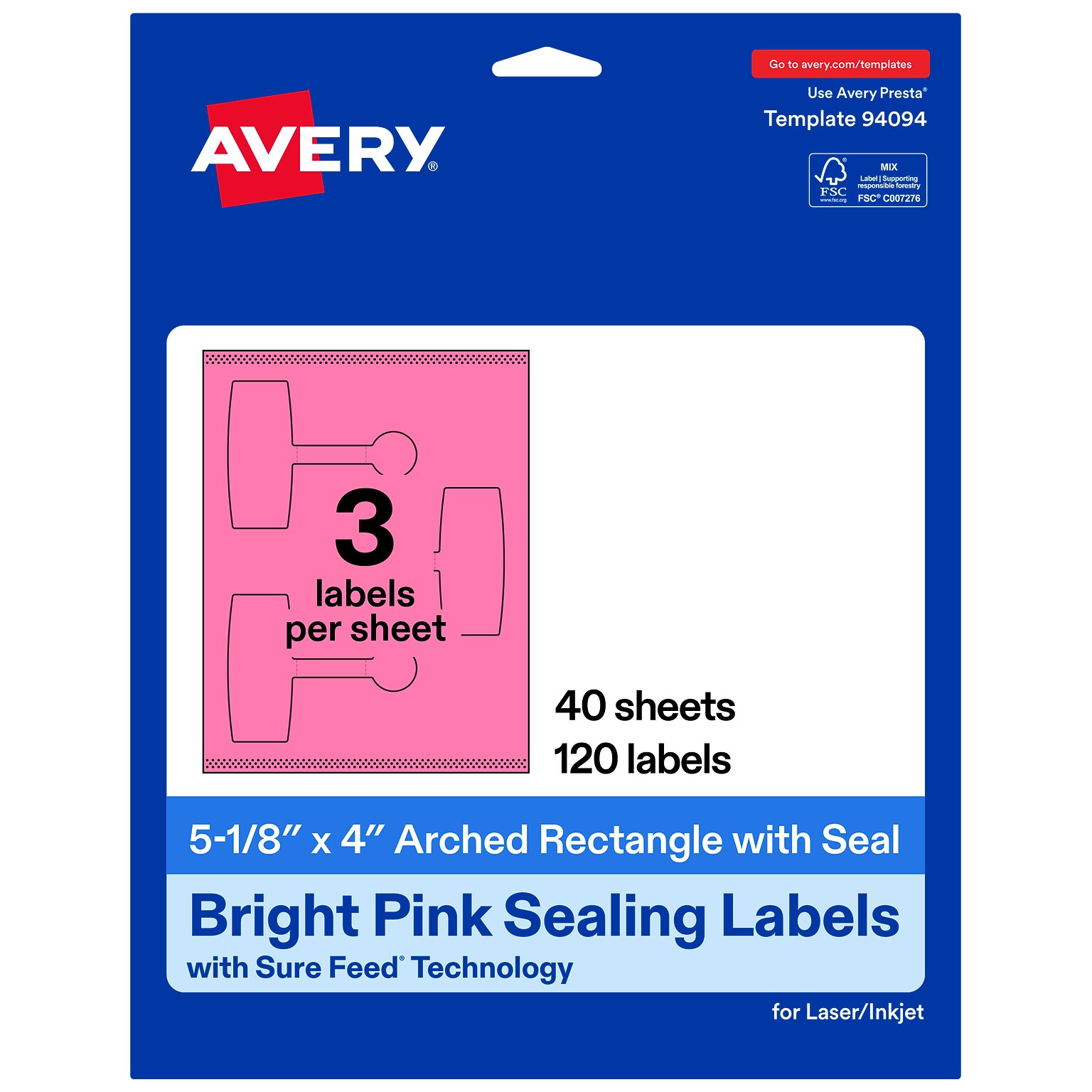 Avery Laser/Inkjet Multipurpose Labels, 5-1/8 x 4, Bright Pink, 120 Labels/Box (19479370726)