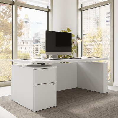 Bush Business Furniture Stratus 72W Electric Adjustable Standing Desk with File Cabinet, White (SUT008WH)