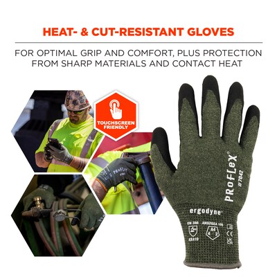 Ergodyne ProFlex 7042 Nitrile Coated Cut-Resistant Gloves, ANSI A4, Heat Resistant, Green, Large, 1 Pair (10344)