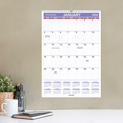 2026 AT-A-GLANCE 15.5" x 22.75" Monthly Wall Calendar, White/Purple (PM3-28-26)