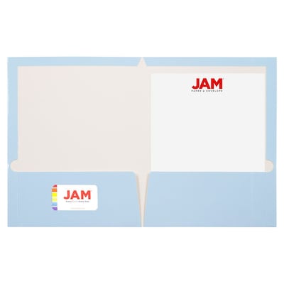 JAM Paper Laminated Two Glossy 2 Pocket Cardstock Presentation Folder, Baby Blue, 50/Box (31225346C)