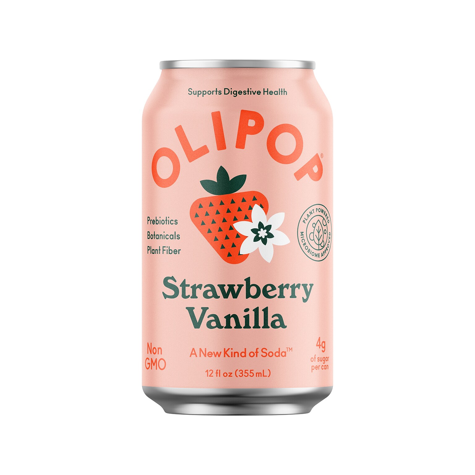 Olipop Prebiotic Strawberry Vanilla Soda, 12 fl. oz., 12 Cans/Case (ICO70291)