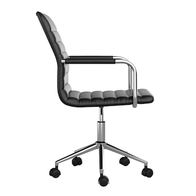 Martha Stewart Taytum Faux Leather Swivel Office Chair, Black/Polished Nickel (CH142370BK)
