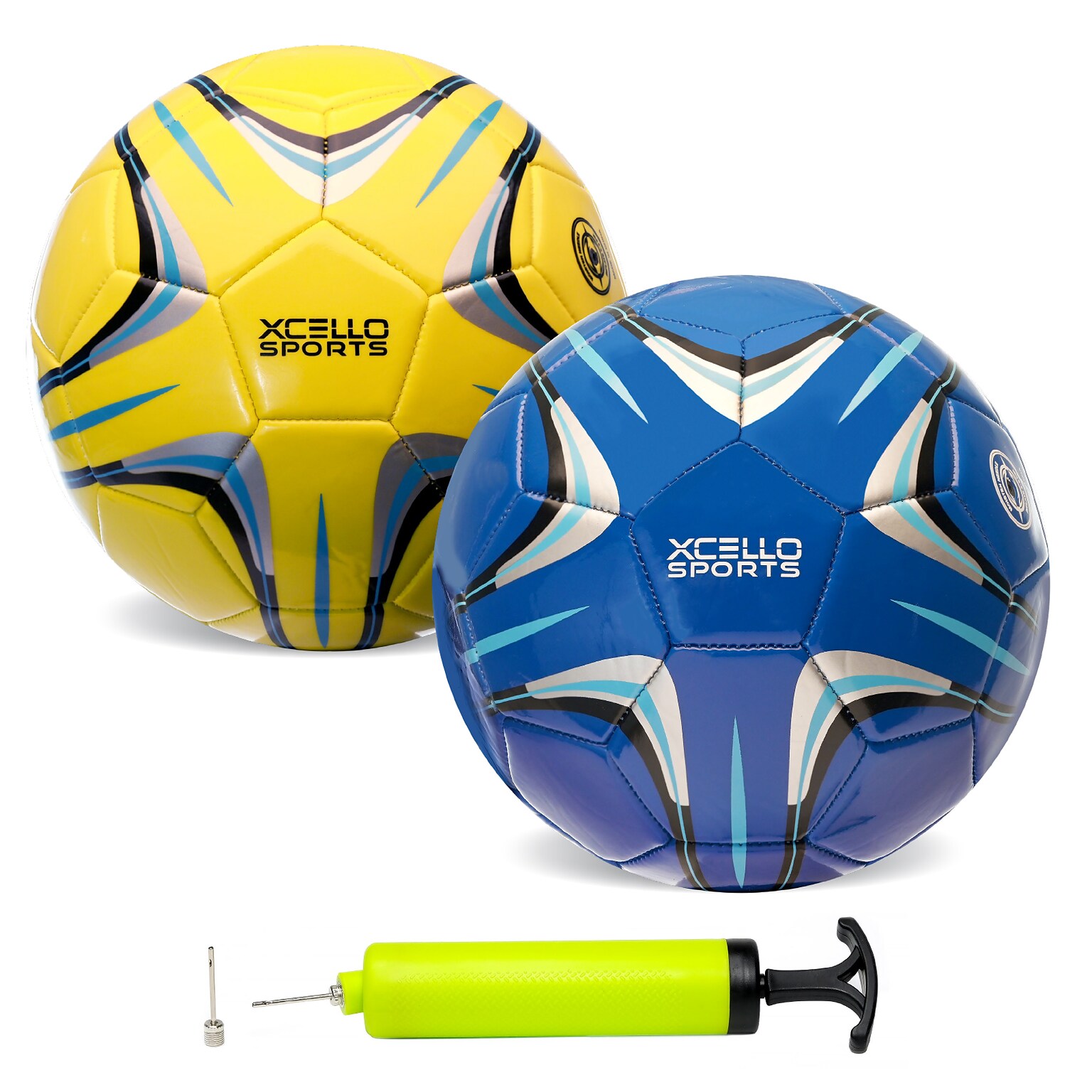 Xcello Sports Size 4 Soccer Balls with Pump, Blue/Yellow, 2/Pack (SB-S4-2-ASST-4)