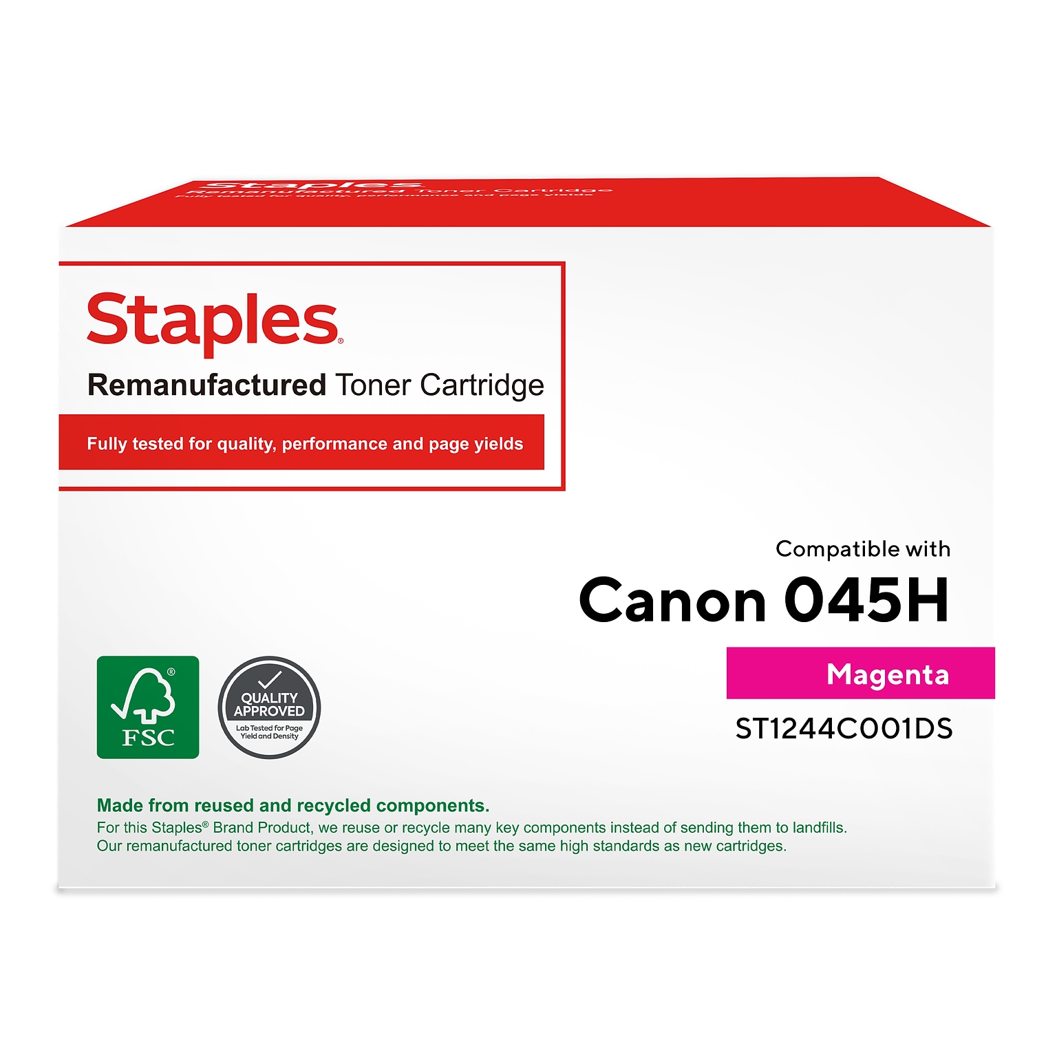 Staples Remanufactured Magenta High Yield Toner Cartridge Replacement for Canon 045H (TR1244C001DS/ST1244C001DS)