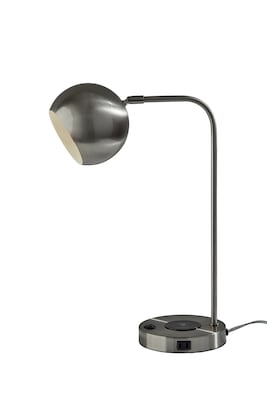 Adesso Emery SuperCharger Incandescent Desk Lamp, 19H, with USB Port, Brushed Steel (2624-22)