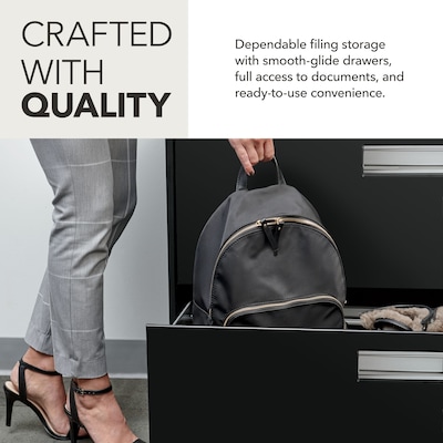 HON Brigade 600 Series 3-Drawer Lateral File Cabinet, Locking, Letter/Legal, Black, 36"W (H683.L.P)