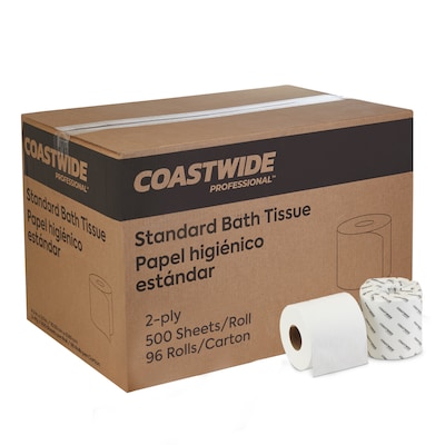 Coastwide Professional™ Toilet Paper, 2-ply, White, 500 Sheets/Roll, 96 Rolls/Case (CW26212/BP26212)