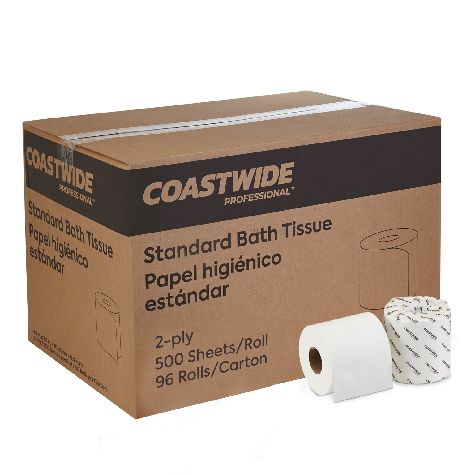 Coastwide Professional™ Toilet Paper, 2-ply, White, 500 Sheets/Roll, 96 Rolls/Case (CW26212/BP26212)