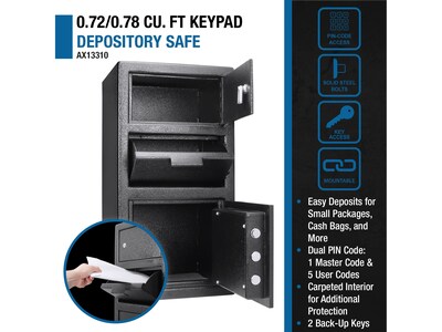 Barska Dual-Compartment Steel Depository Safe with Keypad Lock, 0.72/0.78 cu. ft., Black (AX13310)