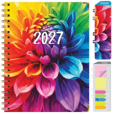 2027 Excello Brands 9 x 11 Weekly & Monthly Standard Planner, Paperboard Cover, Rainbow Petals (FSHN-CY27-8511-41)