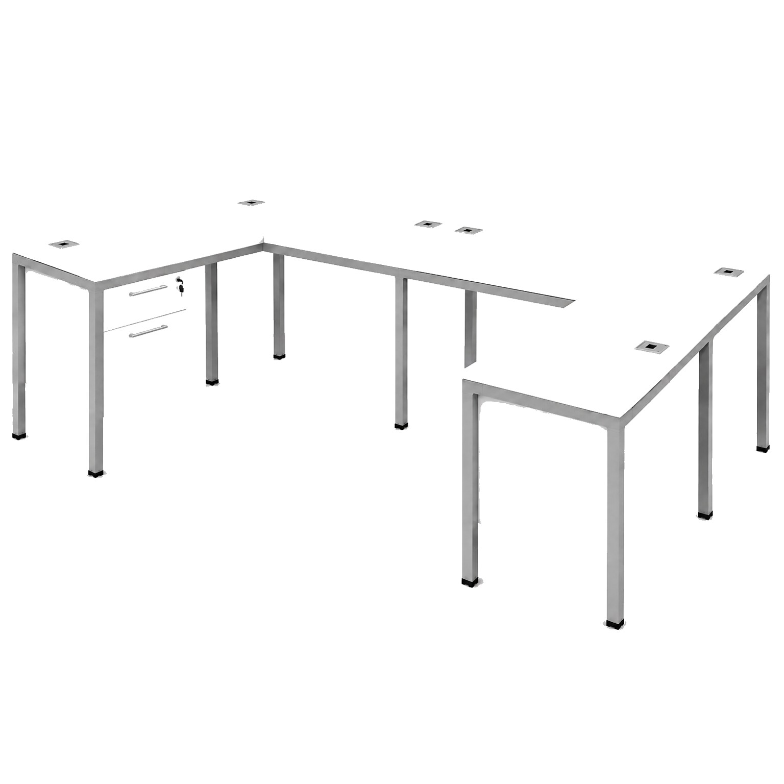 Boss Office Products Simple System 71W L-Shaped Desk with Pedestal, White, 2/Set (SGSD008-203-WT)