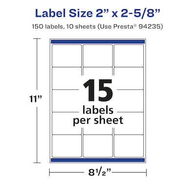 Avery Laser/Inkjet Rectangle Waterproof Multipurpose Labels, 2.625" x 2", White, 150/Pack (94235)