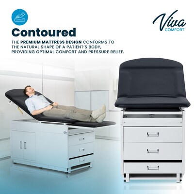 Viva Comfort Adjustable Exam Table with Stirrups & Storage, 500 lbs. Capacity, Black (ADI996-09-SSU2-BLK-MK)
