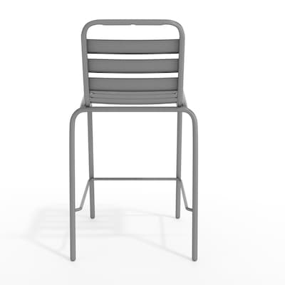 Flash Furniture Lila Indoor-Outdoor Restaurant Bar Height Stool with Slat Back, Silver (TLH015H)