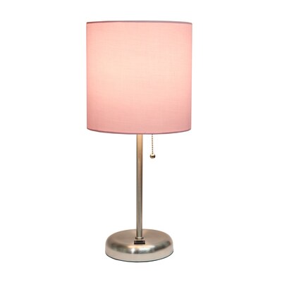 Creekwood Home Oslo 19.5 LED Table Lamp with USB Port, Brushed Steel/Light Pink Shade (CWT-2012-LP)