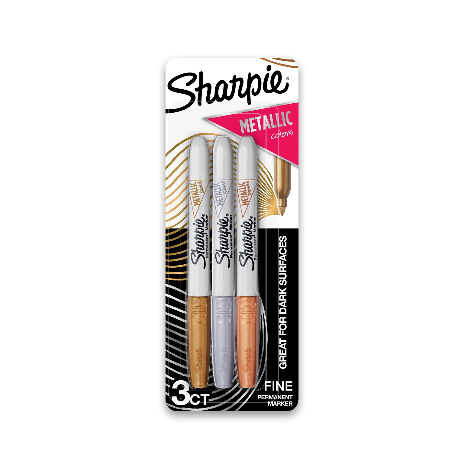 Sharpie Permanent Markers, Fine Tip, Assorted Metallic, 3/Pack (1823815)