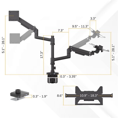 Mount-It! Monitor and Laptop Pole Desk Mount with Gas Spring Arms for 49" Monitors and 17.3" Laptops, Black (MI-12008)