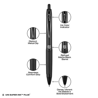 uniball 207 Plus+ Retractable Gel Pens, Medium Point, 0.7mm, Black Ink, 12/Pack (70462)