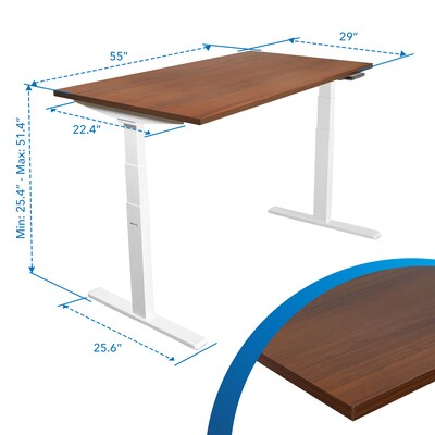 Mount-It! 55"W Electric Adjustable Standing Desk, Brown/White (MI-18068)