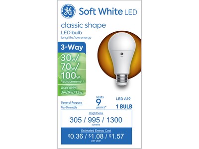 GE 3-Way 13 Watt Soft White LED General-Purpose Bulb (93131783)
