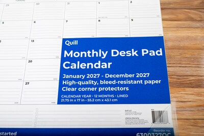 2027 Quill Brand® 22" x 17" Monthly Desk Pad, White/Blue (63003-27-QCC)