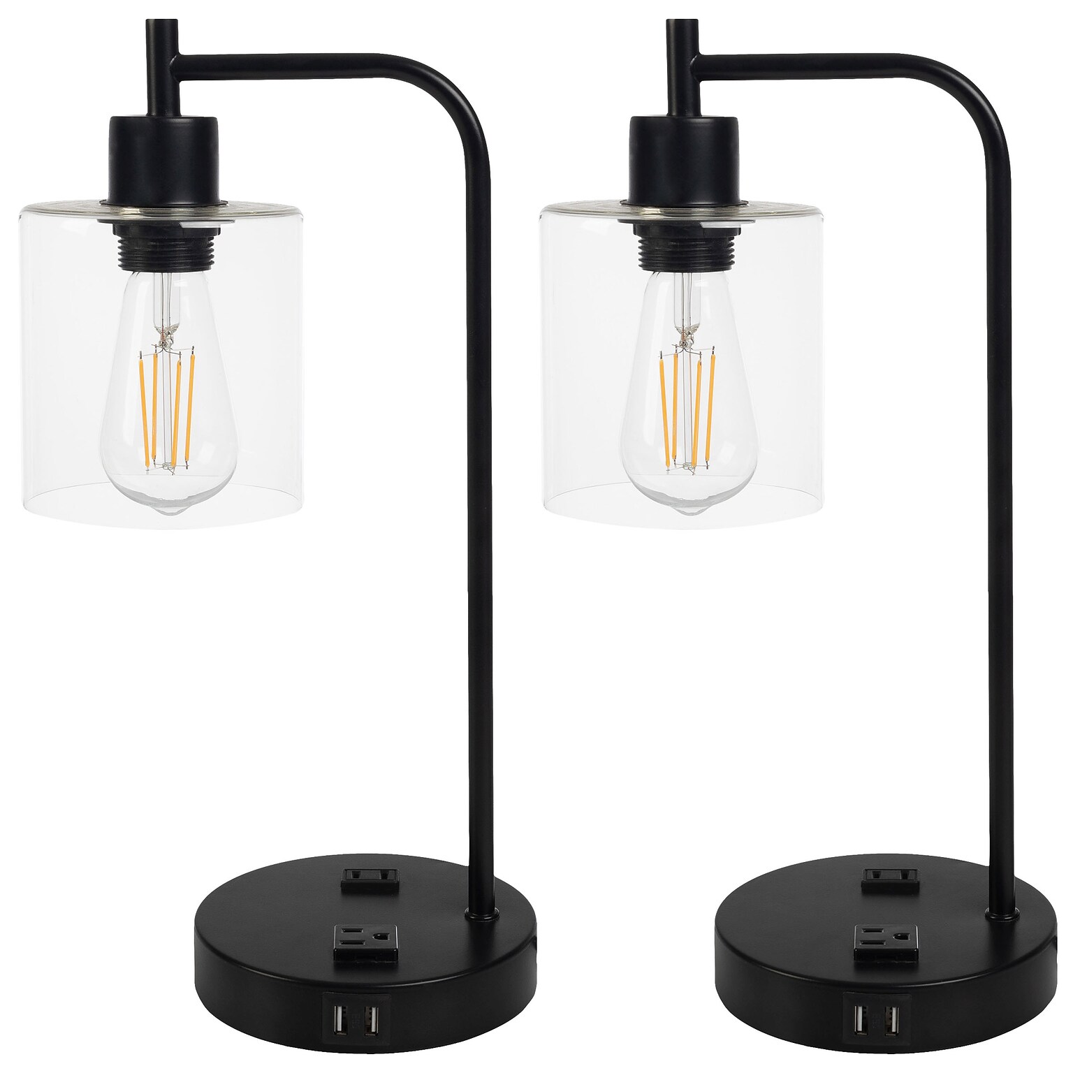 Lavish Home 16.14 LED Table Lamp with USB Ports, Black, 2/Set (72-LMPDKIND-1B-2)