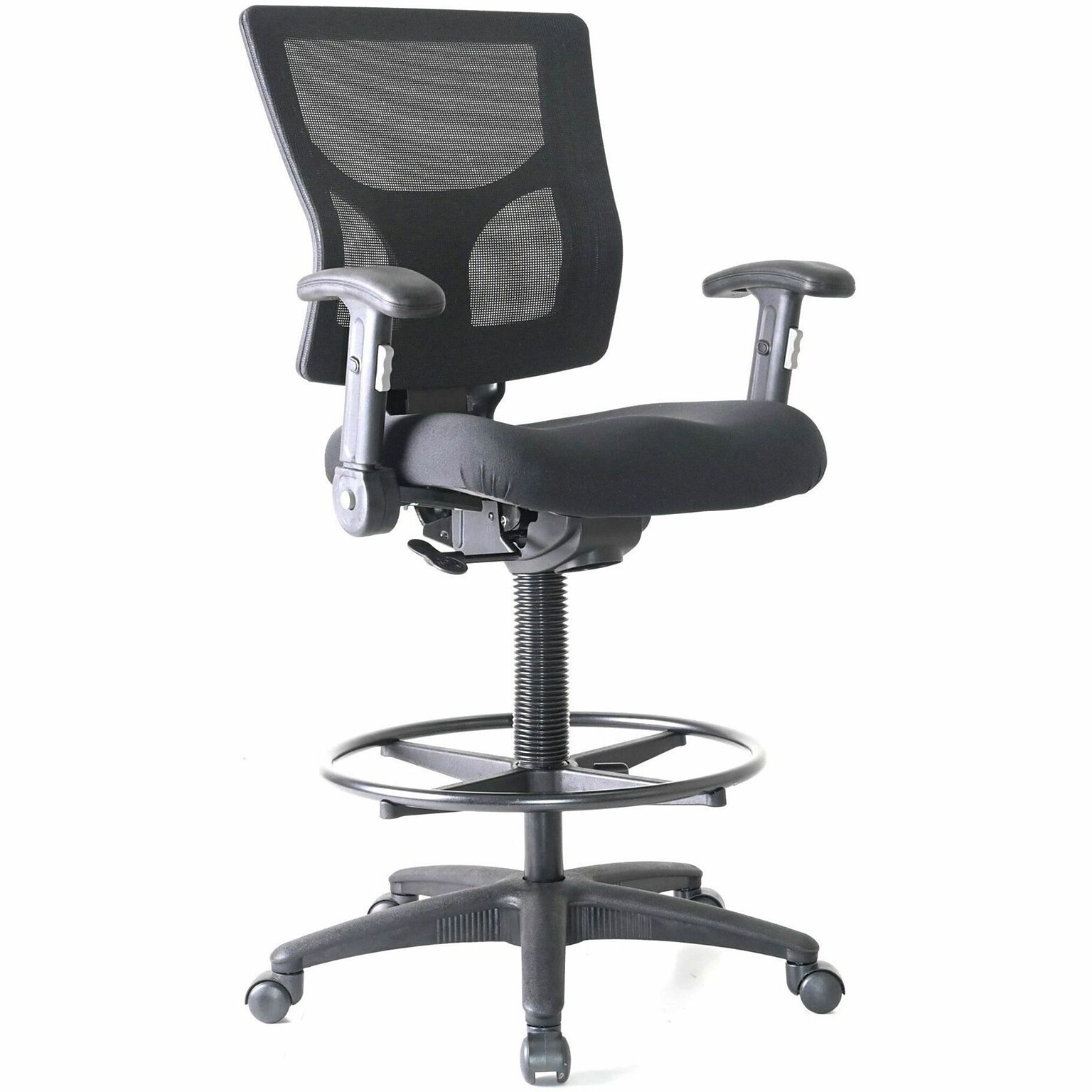 Lorell Contemporary Fabric Full Back Industrial/Shop Stool, Black (LLR62021)
