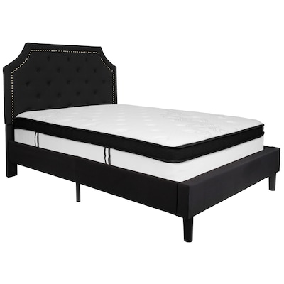 Flash Furniture Brighton Tufted Upholstered Platform Bed in Black Fabric with Memory Foam Mattress,