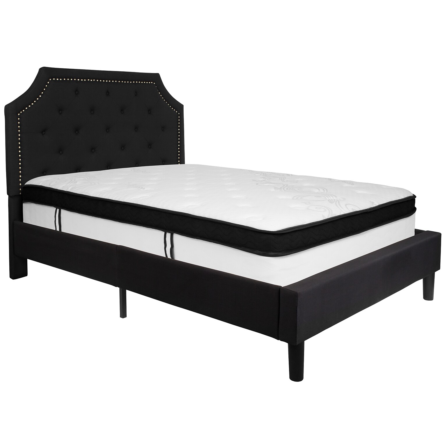 Flash Furniture Brighton Tufted Upholstered Platform Bed in Black Fabric with Memory Foam Mattress, Full (SLBMF6)