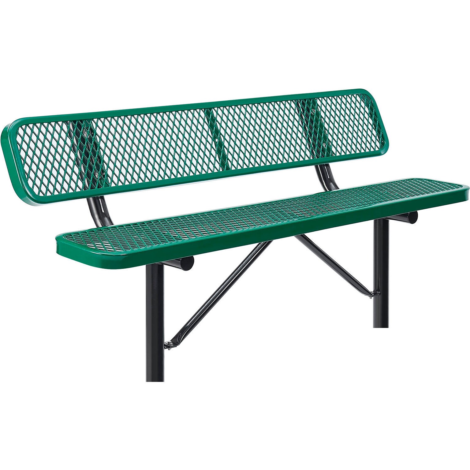 Global Industrial 6 Outdoor Steel Bench w/ Backrest, Expanded Metal, In Ground Mount, Green (277154IGN)
